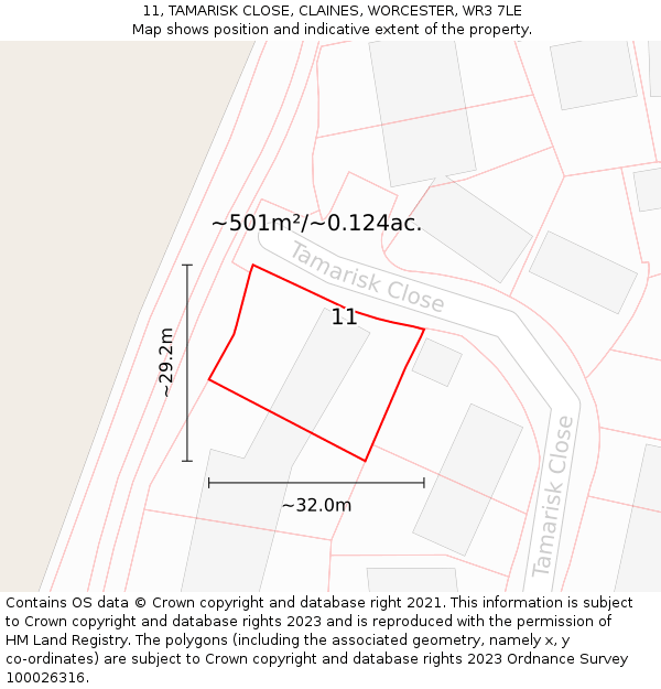 11, TAMARISK CLOSE, CLAINES, WORCESTER, WR3 7LE: Plot and title map