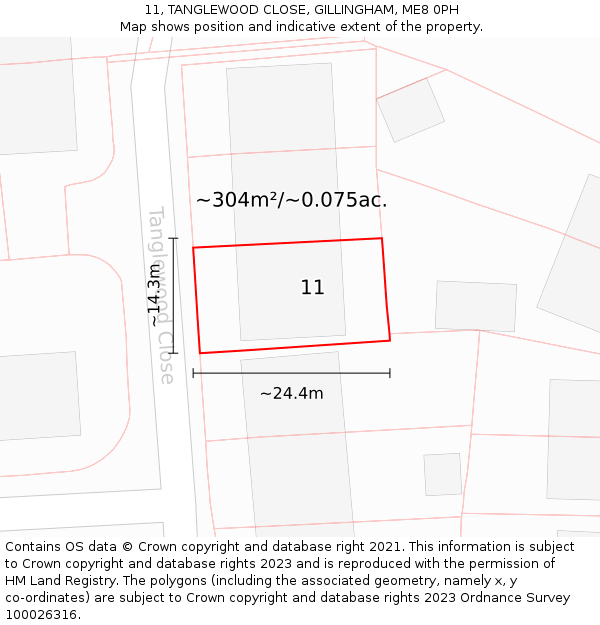 11, TANGLEWOOD CLOSE, GILLINGHAM, ME8 0PH: Plot and title map