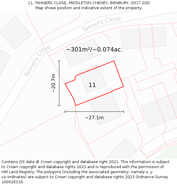 11, TANNERS CLOSE, MIDDLETON CHENEY, BANBURY, OX17 2GD: Plot and title map