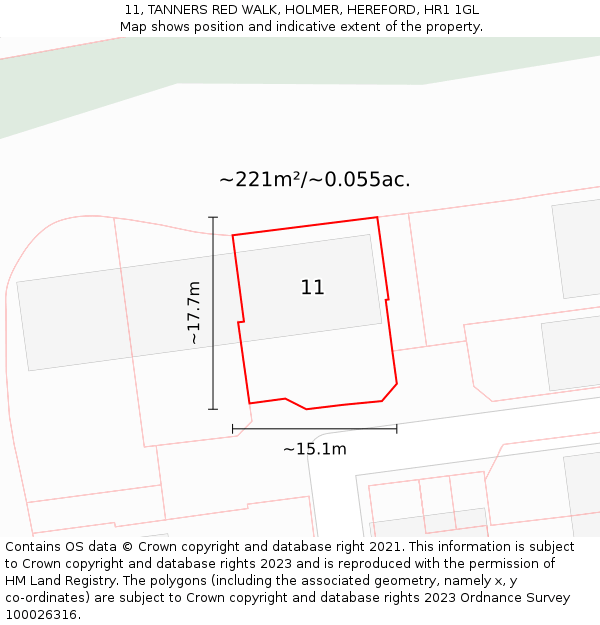 11, TANNERS RED WALK, HOLMER, HEREFORD, HR1 1GL: Plot and title map