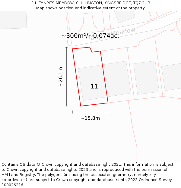 11, TANPITS MEADOW, CHILLINGTON, KINGSBRIDGE, TQ7 2UB: Plot and title map
