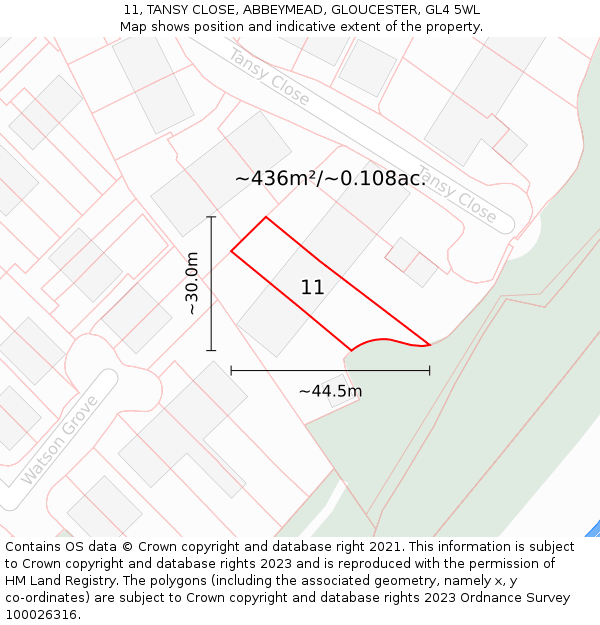 11, TANSY CLOSE, ABBEYMEAD, GLOUCESTER, GL4 5WL: Plot and title map
