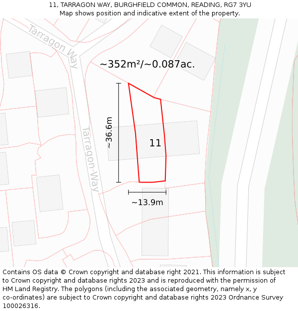 11, TARRAGON WAY, BURGHFIELD COMMON, READING, RG7 3YU: Plot and title map