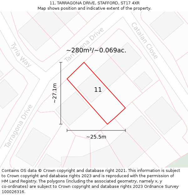 11, TARRAGONA DRIVE, STAFFORD, ST17 4XR: Plot and title map