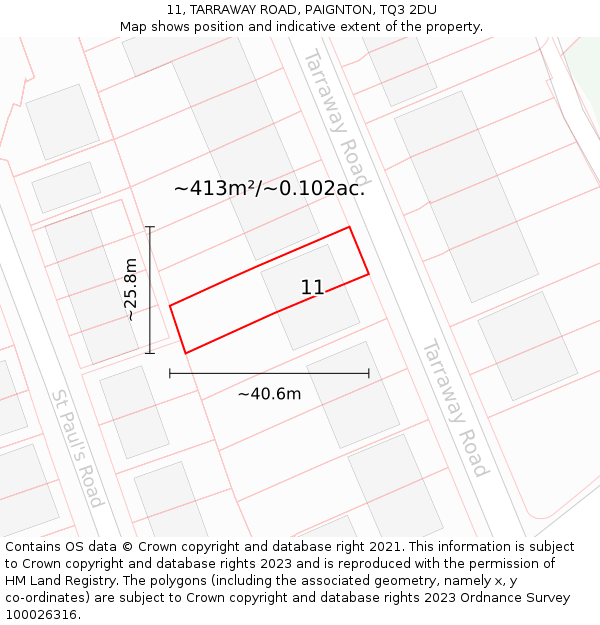 11, TARRAWAY ROAD, PAIGNTON, TQ3 2DU: Plot and title map