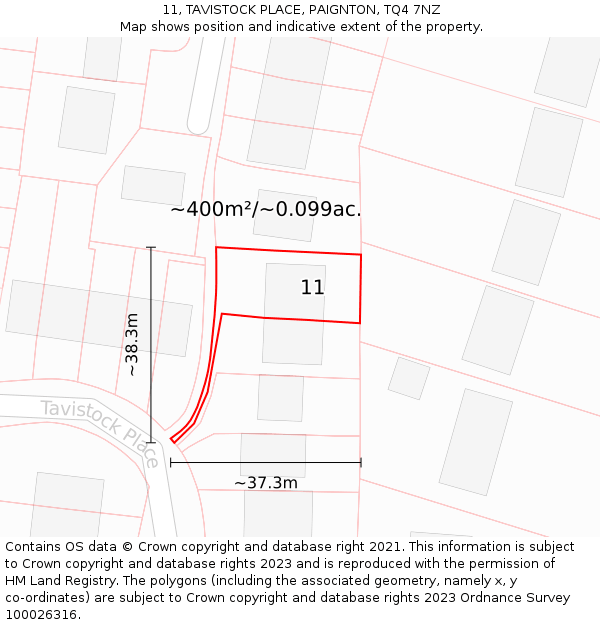 11, TAVISTOCK PLACE, PAIGNTON, TQ4 7NZ: Plot and title map