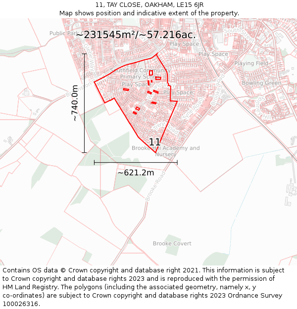 11, TAY CLOSE, OAKHAM, LE15 6JR: Plot and title map