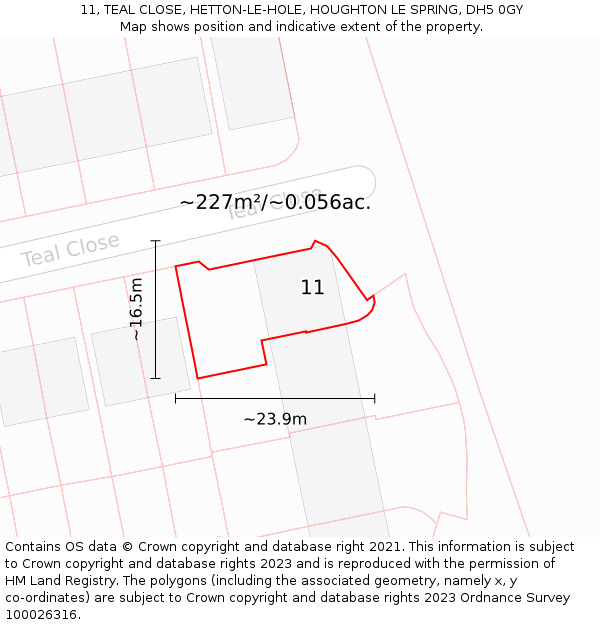 11, TEAL CLOSE, HETTON-LE-HOLE, HOUGHTON LE SPRING, DH5 0GY: Plot and title map