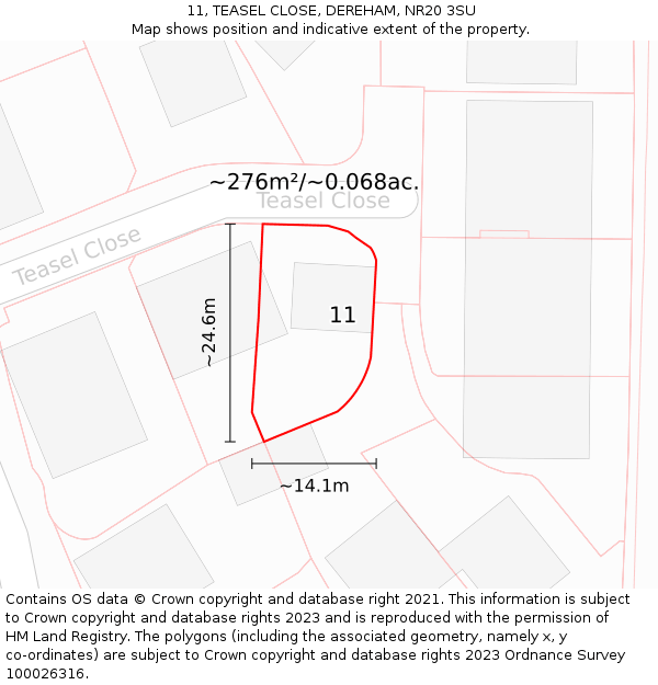 11, TEASEL CLOSE, DEREHAM, NR20 3SU: Plot and title map