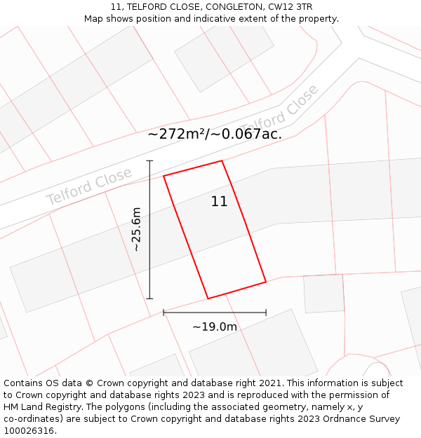 11, TELFORD CLOSE, CONGLETON, CW12 3TR: Plot and title map