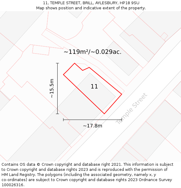11, TEMPLE STREET, BRILL, AYLESBURY, HP18 9SU: Plot and title map