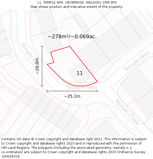11, TEMPLE WAY, HEYBRIDGE, MALDON, CM9 4PX: Plot and title map