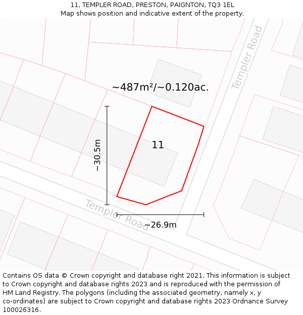 11, TEMPLER ROAD, PRESTON, PAIGNTON, TQ3 1EL: Plot and title map