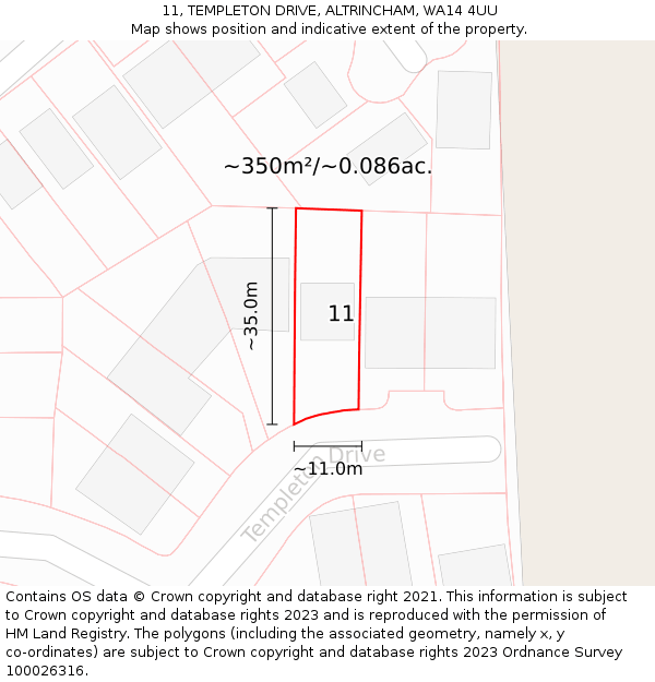 11, TEMPLETON DRIVE, ALTRINCHAM, WA14 4UU: Plot and title map
