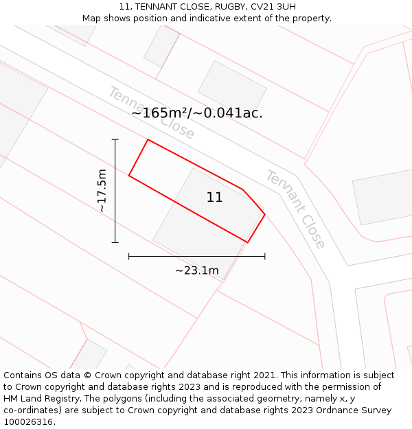 11, TENNANT CLOSE, RUGBY, CV21 3UH: Plot and title map
