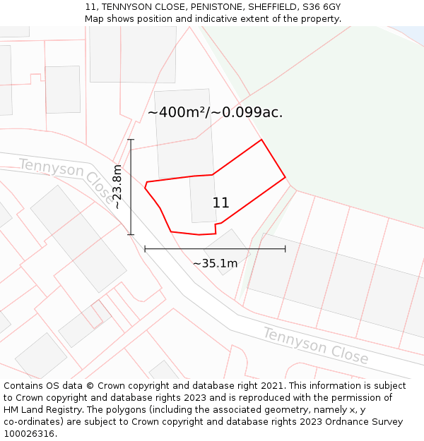 11, TENNYSON CLOSE, PENISTONE, SHEFFIELD, S36 6GY: Plot and title map