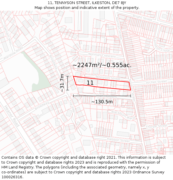 11, TENNYSON STREET, ILKESTON, DE7 8JY: Plot and title map