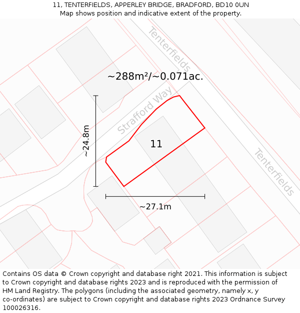 11, TENTERFIELDS, APPERLEY BRIDGE, BRADFORD, BD10 0UN: Plot and title map