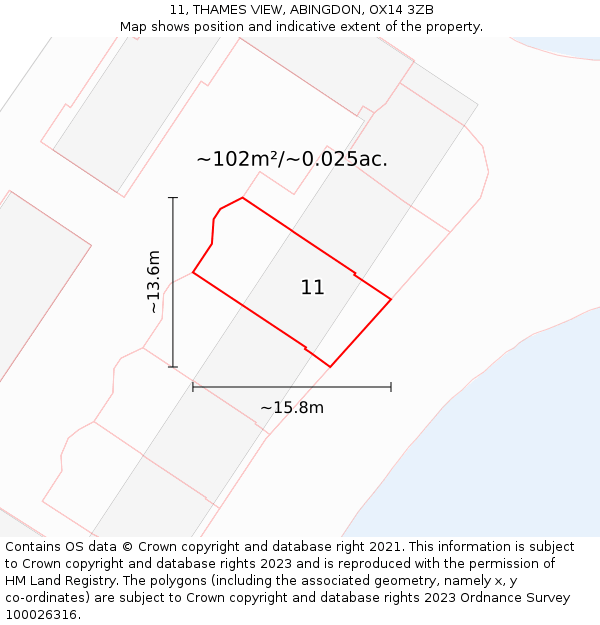 11, THAMES VIEW, ABINGDON, OX14 3ZB: Plot and title map