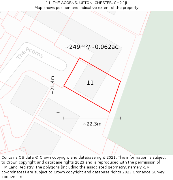 11, THE ACORNS, UPTON, CHESTER, CH2 1JL: Plot and title map