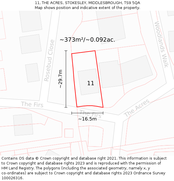 11, THE ACRES, STOKESLEY, MIDDLESBROUGH, TS9 5QA: Plot and title map