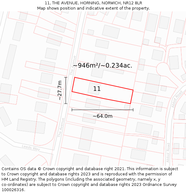 11, THE AVENUE, HORNING, NORWICH, NR12 8LR: Plot and title map