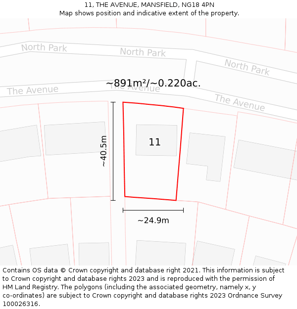11, THE AVENUE, MANSFIELD, NG18 4PN: Plot and title map