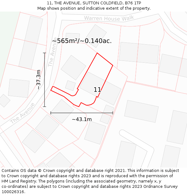 11, THE AVENUE, SUTTON COLDFIELD, B76 1TP: Plot and title map