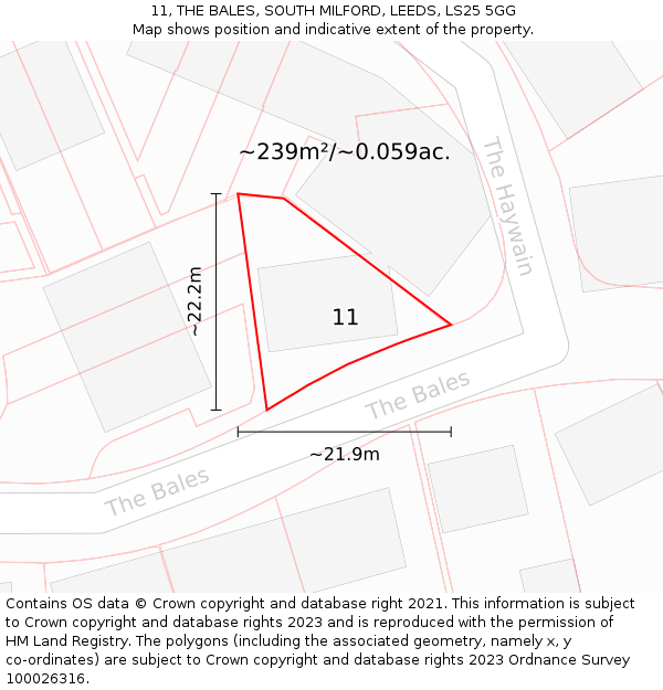 11, THE BALES, SOUTH MILFORD, LEEDS, LS25 5GG: Plot and title map
