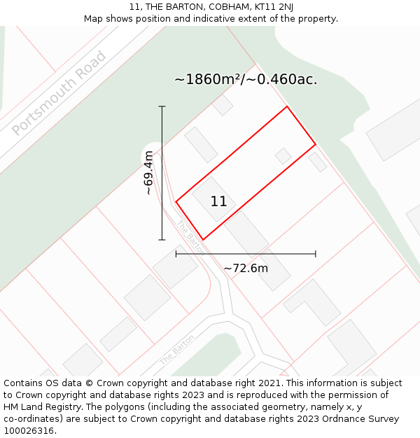 11, THE BARTON, COBHAM, KT11 2NJ: Plot and title map