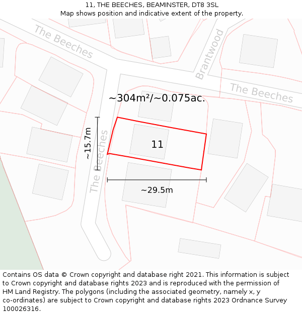 11, THE BEECHES, BEAMINSTER, DT8 3SL: Plot and title map
