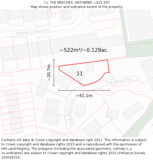 11, THE BEECHES, WETHERBY, LS22 6ST: Plot and title map