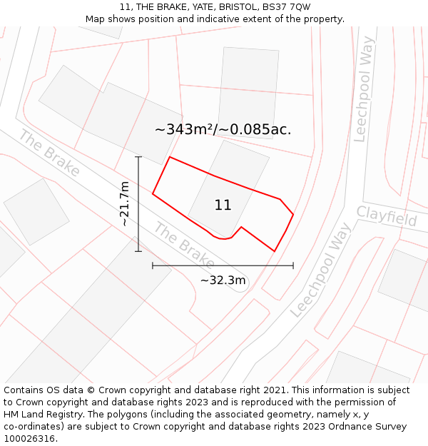 11, THE BRAKE, YATE, BRISTOL, BS37 7QW: Plot and title map
