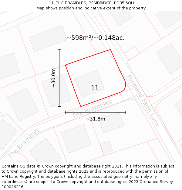11, THE BRAMBLES, BEMBRIDGE, PO35 5QH: Plot and title map