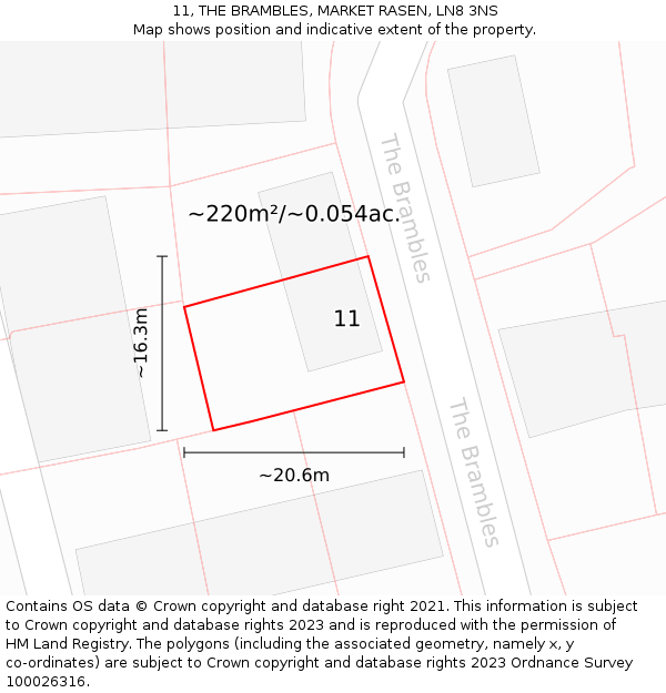 11, THE BRAMBLES, MARKET RASEN, LN8 3NS: Plot and title map
