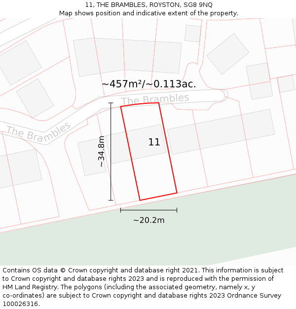 11, THE BRAMBLES, ROYSTON, SG8 9NQ: Plot and title map