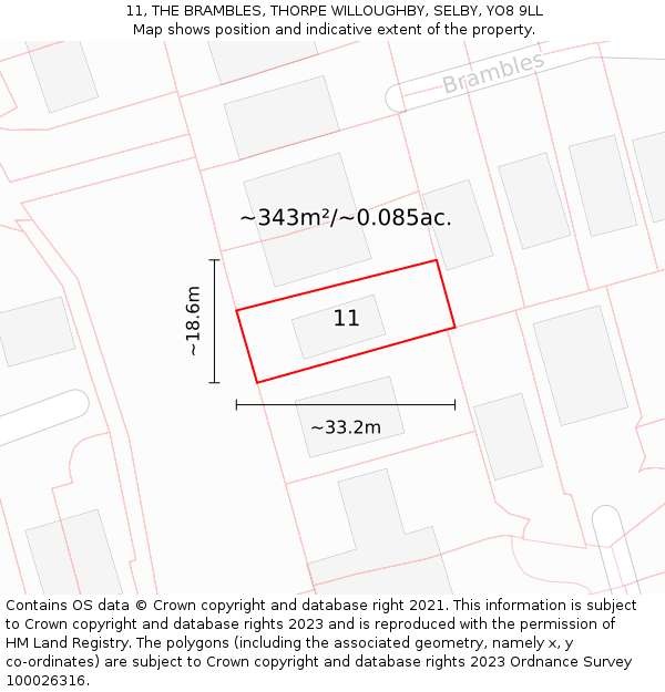 11, THE BRAMBLES, THORPE WILLOUGHBY, SELBY, YO8 9LL: Plot and title map