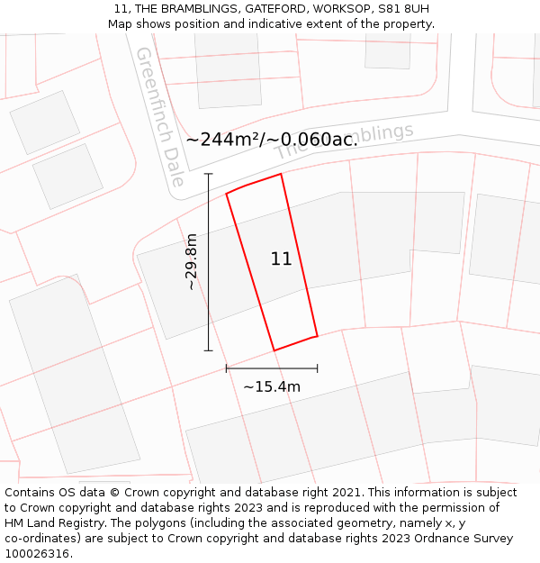 11, THE BRAMBLINGS, GATEFORD, WORKSOP, S81 8UH: Plot and title map