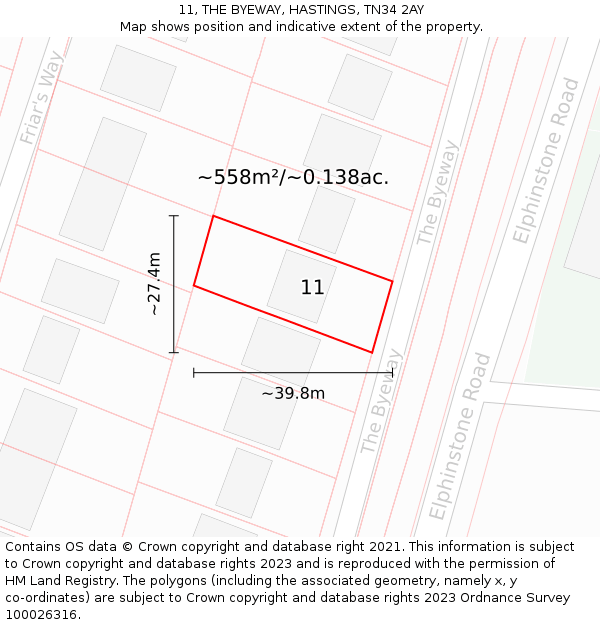 11, THE BYEWAY, HASTINGS, TN34 2AY: Plot and title map