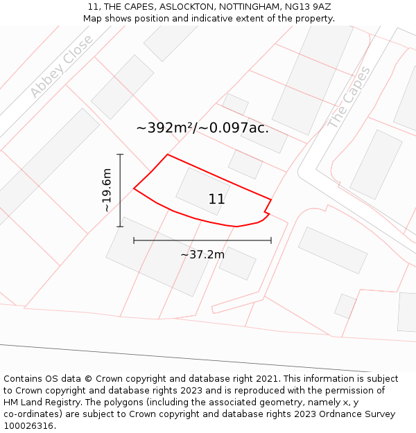 11, THE CAPES, ASLOCKTON, NOTTINGHAM, NG13 9AZ: Plot and title map