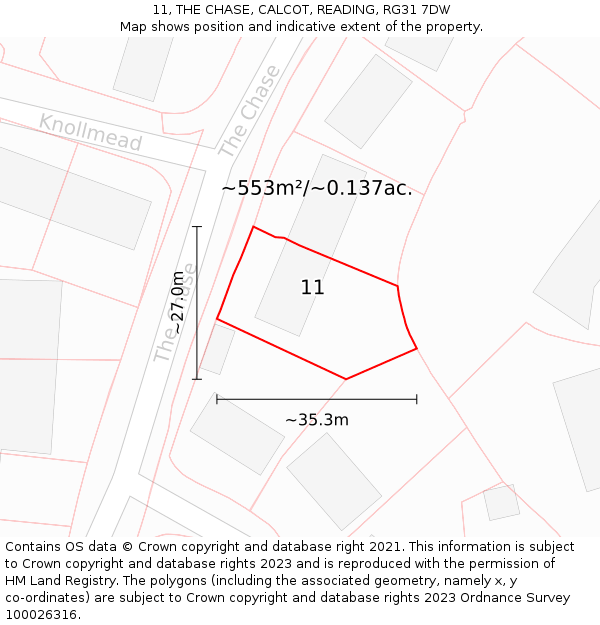 11, THE CHASE, CALCOT, READING, RG31 7DW: Plot and title map