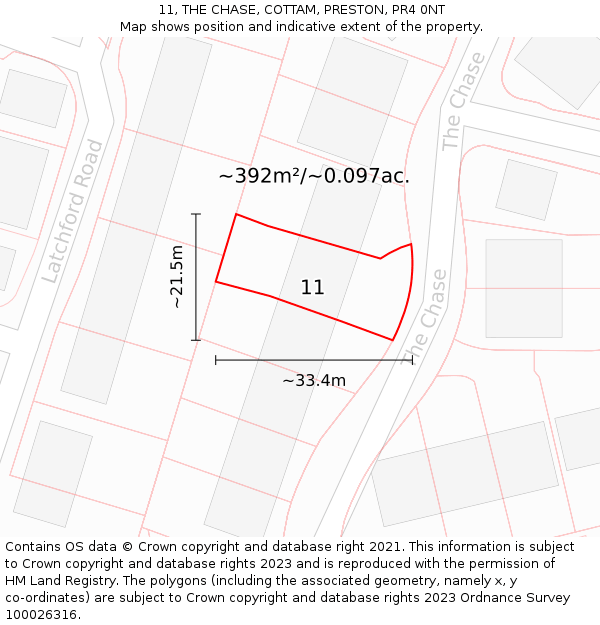 11, THE CHASE, COTTAM, PRESTON, PR4 0NT: Plot and title map