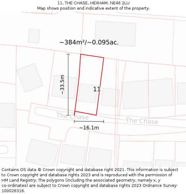 11, THE CHASE, HEXHAM, NE46 2LU: Plot and title map