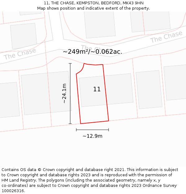11, THE CHASE, KEMPSTON, BEDFORD, MK43 9HN: Plot and title map