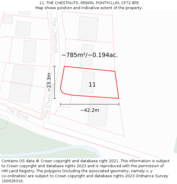 11, THE CHESTNUTS, MISKIN, PONTYCLUN, CF72 8PE: Plot and title map
