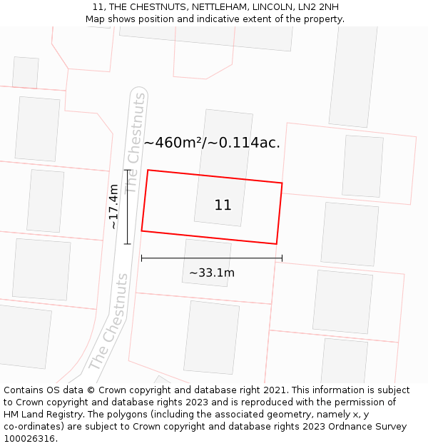 11, THE CHESTNUTS, NETTLEHAM, LINCOLN, LN2 2NH: Plot and title map