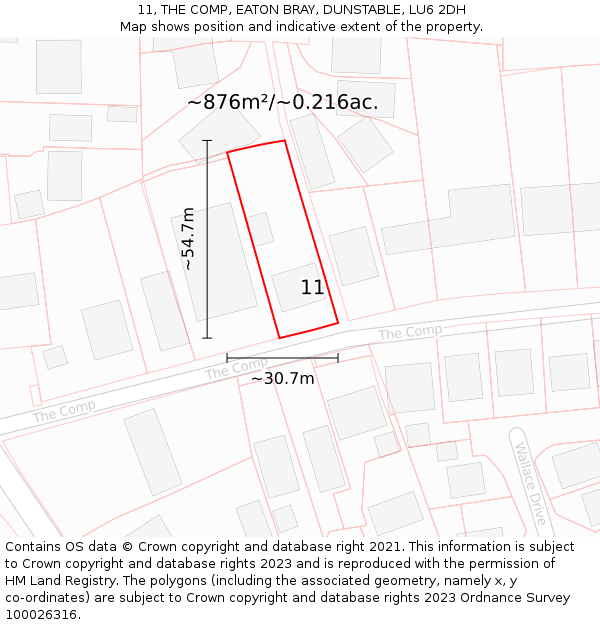 11, THE COMP, EATON BRAY, DUNSTABLE, LU6 2DH: Plot and title map
