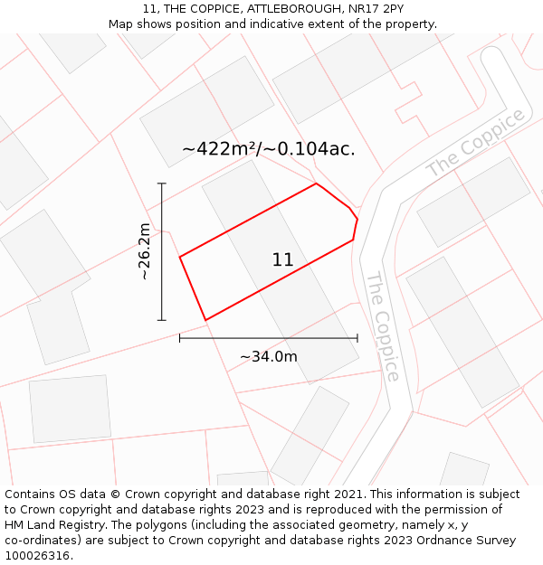 11, THE COPPICE, ATTLEBOROUGH, NR17 2PY: Plot and title map