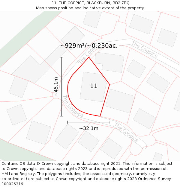 11, THE COPPICE, BLACKBURN, BB2 7BQ: Plot and title map
