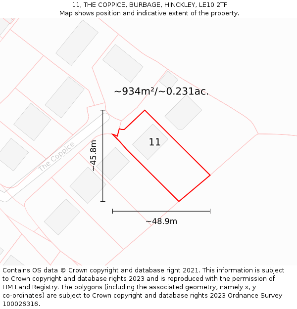 11, THE COPPICE, BURBAGE, HINCKLEY, LE10 2TF: Plot and title map